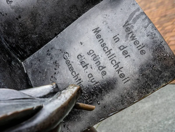 stock image Bronze figure with book content about humanity and democracy, Berlin,