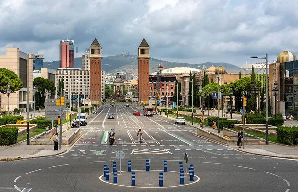 Panoramisch Uitzicht Plaza Espana Het Stadscentrum Barcelona Catalonië Spanje — Stockfoto