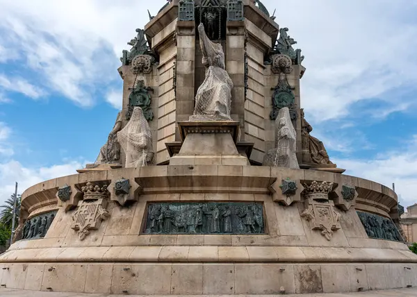 Detalle Foto Mirador Colom Pedestal Monumento Colón Barcelona Cataluña España —  Fotos de Stock