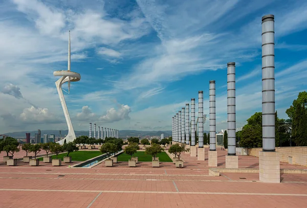 Torre Telefonica Montjuic Tower Στο Ολυμπιακό Πάρκο Montjuic Βαρκελώνη Ισπανία Φωτογραφία Αρχείου