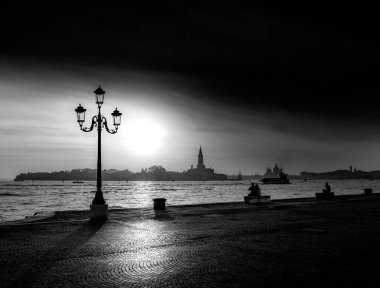 Siyah beyaz fotoğraf, Venedik, İtalya 'da mimari