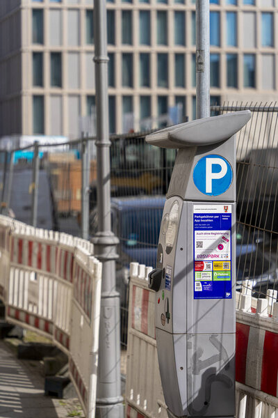 Parking machine at a road construction site, Berlin, Germany