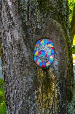 bir ağaç gövdesinin ortasında müzik süslemesi, Salzburg, Avusturya