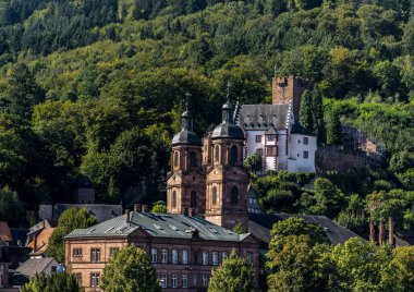 View of Miltenberg, with the parish church of St. Jakobus and the castle, Lower Franconia, Bavaria, Germany clipart