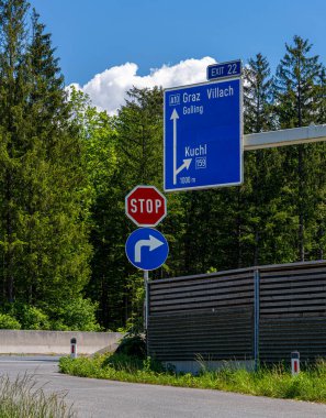 blue information signs on the motorway to Graz, Bad Vigaun, Austria clipart