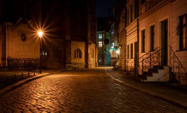 Gece çekimleri, Nikolaiviertel, Berlin, Almanya