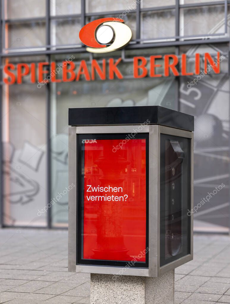 Historic display case in front of the Spielbank Berlin building, Kurfrstendamm, Berlin, Germany