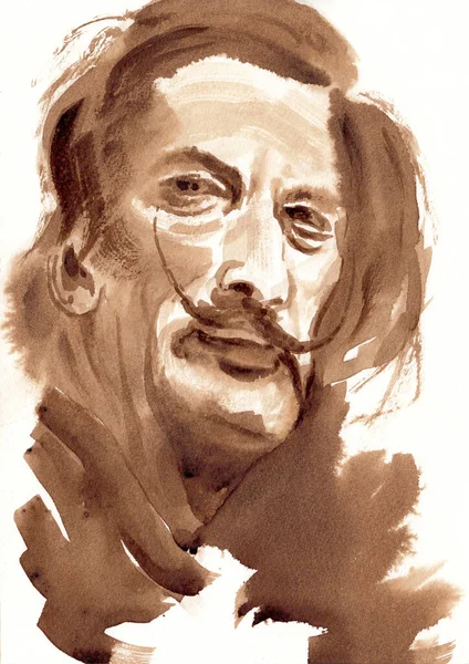 Salvador Dali Spansk Känd Konstnär Handgjord Vacker Porträttmålning Med Kaffe — Stockfoto