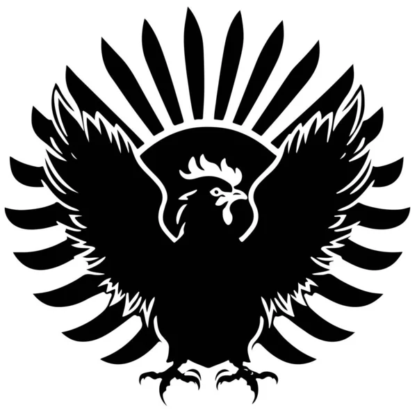 Rooster Feathers Spread Wings Stylized Coat Arms Good Tattoo Editable — Vector de stock