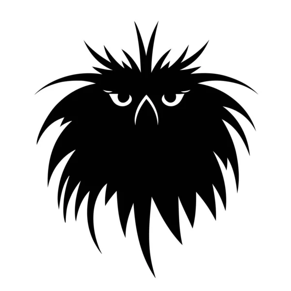 Crazy Shaggy Strict Owl Closeup Good Tattoo Editable Vector Monochrome — Stock Vector