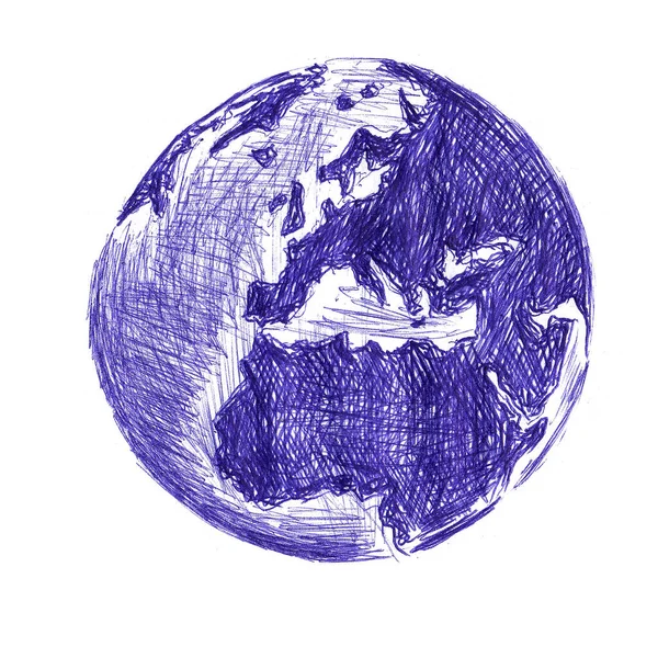 Абстрактна Планета Виглядає Земля Ручний Ескіз Кульковою Ручкою Паперовій Текстурі — стокове фото