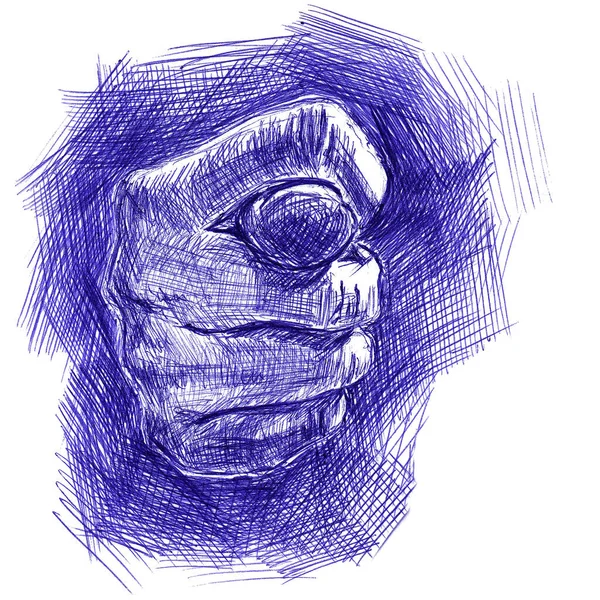 An indecent gesture mean denial. Hand made sketch with ballpoint pen on paper texture. Isolated on white. Bitmap image