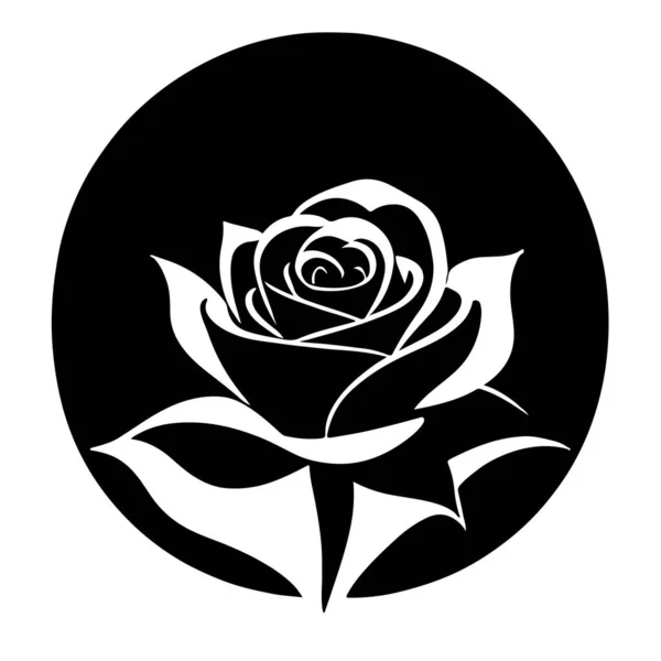 圆形框架中的玫瑰被塑造成一种标志 也适合纹身 可编辑的矢量单色图像 高细节分离的白色背景 — 图库矢量图片