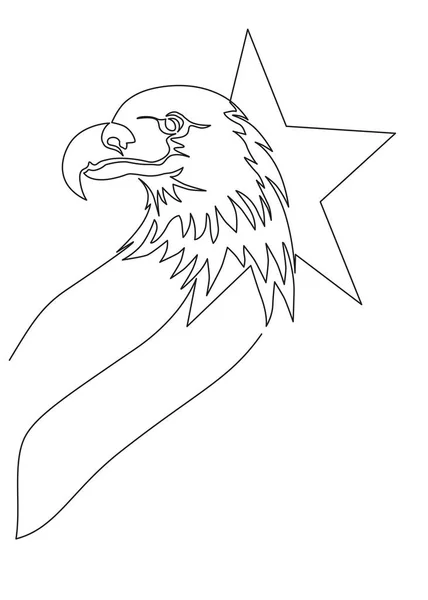 秃鹰和风格化的美国国旗元素 条纹和恒星 可编辑矢量简约黑白图像制作连续单行艺术技术 — 图库矢量图片