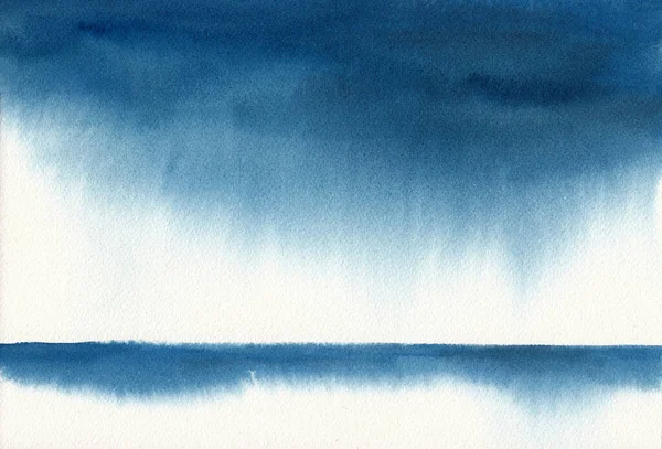 Stylized foreground water surface and sky. Hand drawn watercolors on paper texture. Bitmap image
