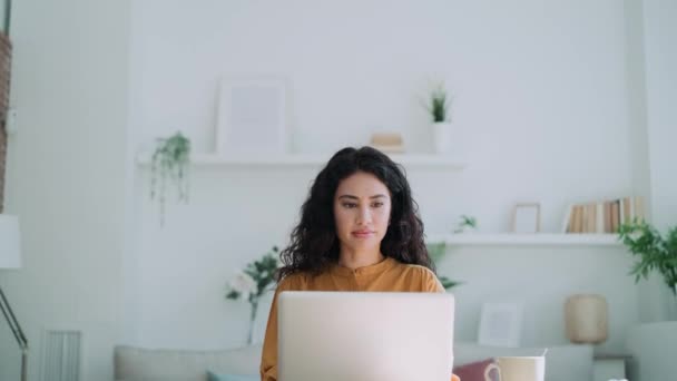 Video Beautiful Business Woman Working Laptop Living Room Home — Stock Video