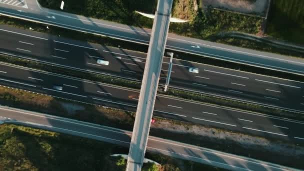 Video Drone Views Cars Passing Highway — Stockvideo