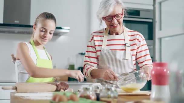 Video Happy Family Grandmother Granddaughter Baking Cookies Kitchen — Stock Video