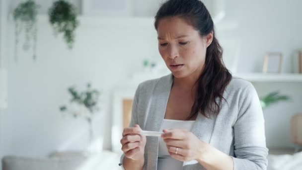 Video Worried Stressful Woman Looking Predictor Finding Out She Pregnant — Stock Video