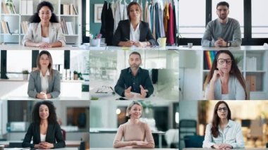 Video konferansında konuşurken görüntülü konuşma yapan farklı kişilerin ekran uygulaması görüntüsü.