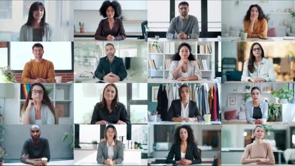 Video Konferansında Konuşurken Görüntülü Konuşma Yapan Farklı Kişilerin Ekran Uygulaması — Stok video