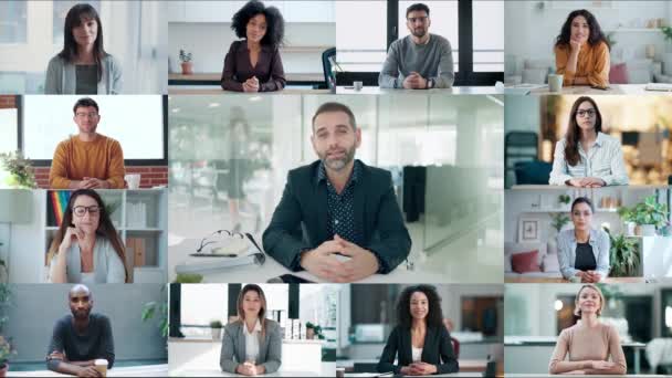 Videó Headshot Képernyőn Alkalmazás Nézete Különböző Emberek Csinál Egy Videohívást — Stock videók