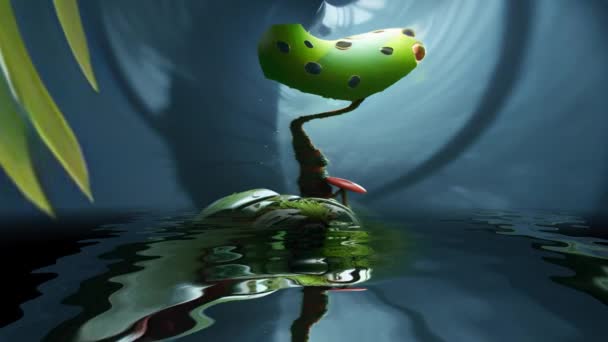 Surrealista Escena Alienígena Distorsionada Reflejada Agua — Vídeos de Stock