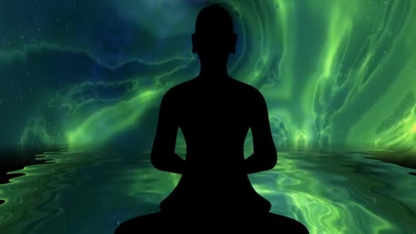 Buddyjski Mnich Medytacji Pozuje Tle Energii — Wideo stockowe