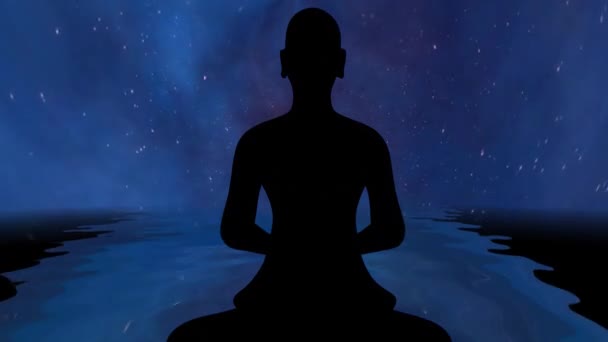 Buddhistischer Mönch Meditationspose Vor Energetischem Hintergrund — Stockvideo