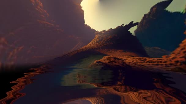 Сюрреалістична Спотворена Інопланетна Сцена Відображена Воді — стокове відео