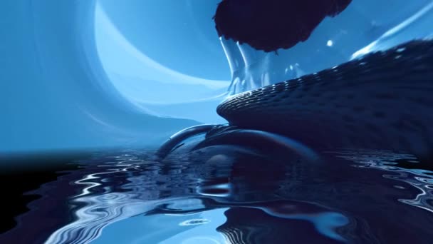 水の中に反映された超現実的な歪んだエイリアンシーン — ストック動画