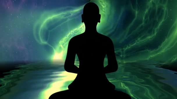 佛教僧人在冥想时在能量背景下摆姿势 — 图库视频影像