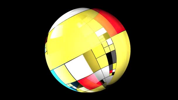 Färgglada Rektanglar Mondrisk Stil Roterande Sfär — Stockvideo