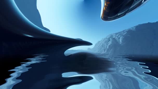 水の中に反映された超現実的な歪んだエイリアンシーン — ストック動画