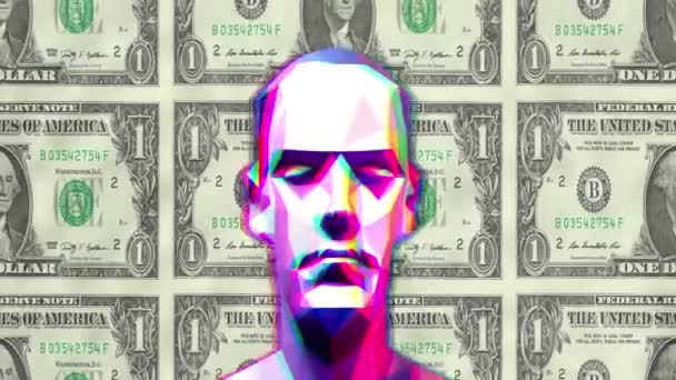 Low Poly Kopf Gegen Dollar Hintergrund — Stockvideo