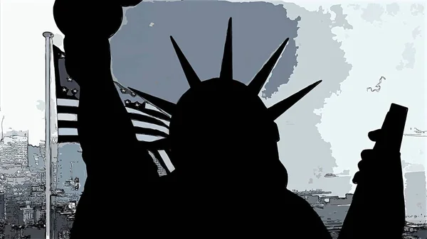 Statue Liberty Hand Draw Digital Art — Stockfoto