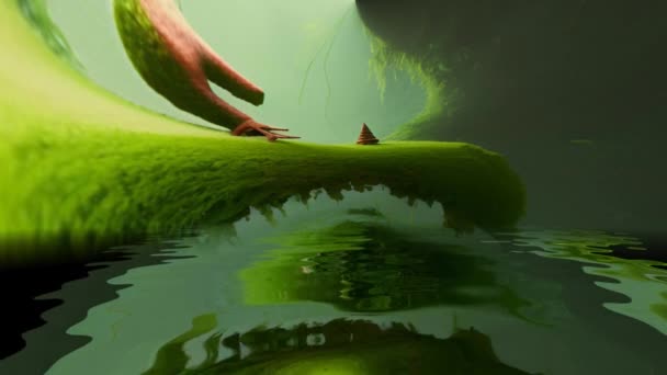 Surrealistická Zkreslená Mimozemská Scéna Odrážející Vodě — Stock video
