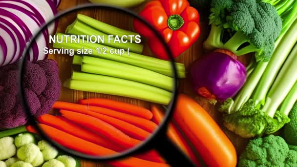 Nutriční Fakta Různých Zeleninách — Stock video