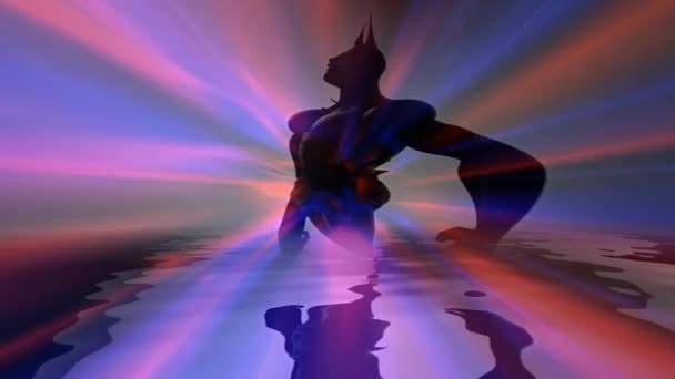 Surrealistische Duivelse Silhouet Weerspiegeld Water — Stockvideo