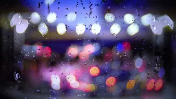 Bir Pencereyi Bokeh Arkaplanına Karşı Indirecek Yağmur Yağışıweather Forecast — Stok video