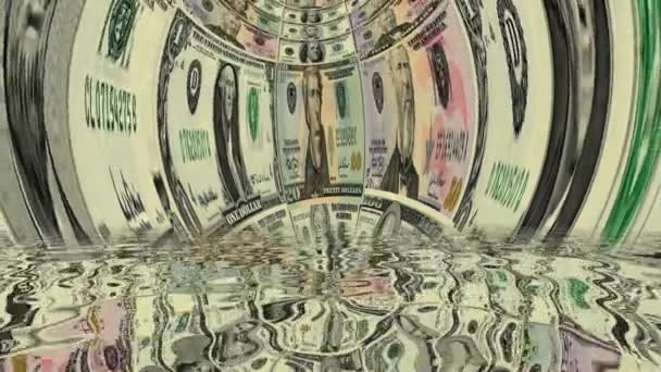 Many Dollars Morphing Reflected Water — Stock Video