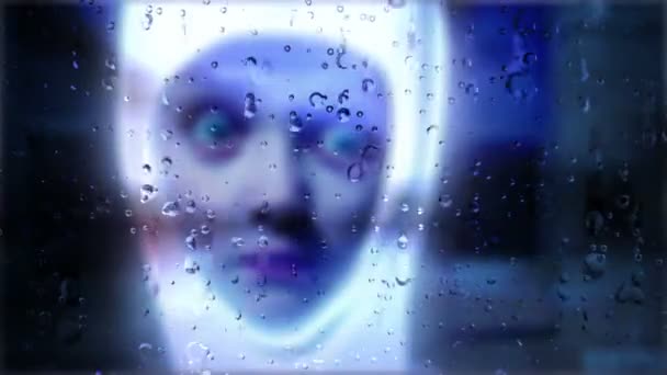 Ragazza Fantasma Contro Gocce Pioggia Sulla Superficie Della Finestra — Video Stock