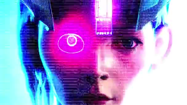 Digital Woman Cyborg Animación Ciencia Ficción Del Mundo Digital — Vídeos de Stock