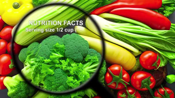 Información Nutricional Sobre Varias Verduras — Vídeos de Stock