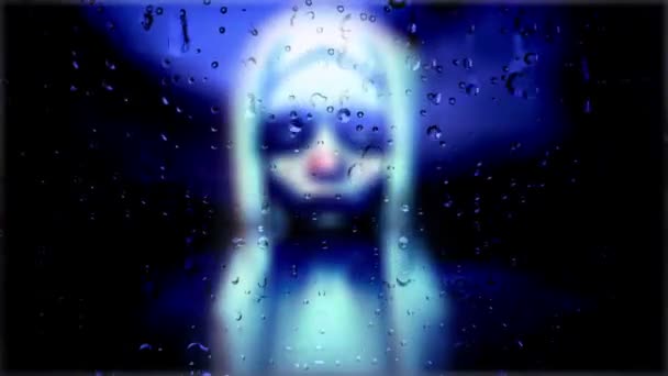 Duchovní Dívka Proti Dešťové Kapky Povrchu Okna — Stock video