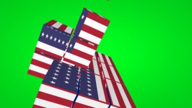 Usa and UK flags on 3d cube on green screen