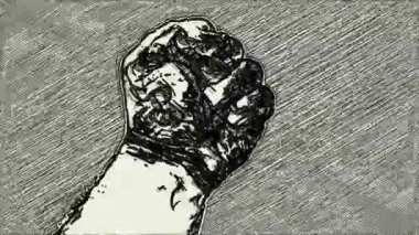 Protestoda el çabukluğu ile sıkıca tutulan yumruk animasyon çizer.