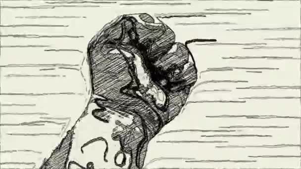 Punho Cerrado Segurado Alto Protesto Mão Desenhar Animação — Vídeo de Stock