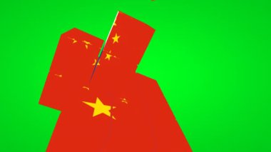 Russia and China on cube concept isolated on green screen