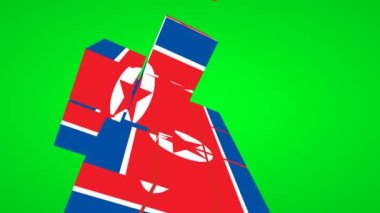 Russia and North Korea flags on cube concept isolated on green screen